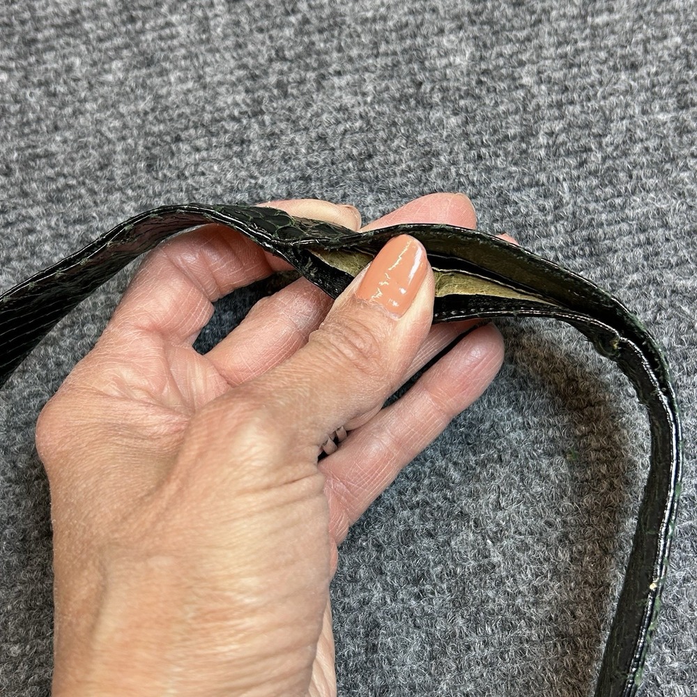 Vintage Dark Green Snake Lizard Skin Handbag with Clasp Closure By Alan Reptile - Picture 13 of 14